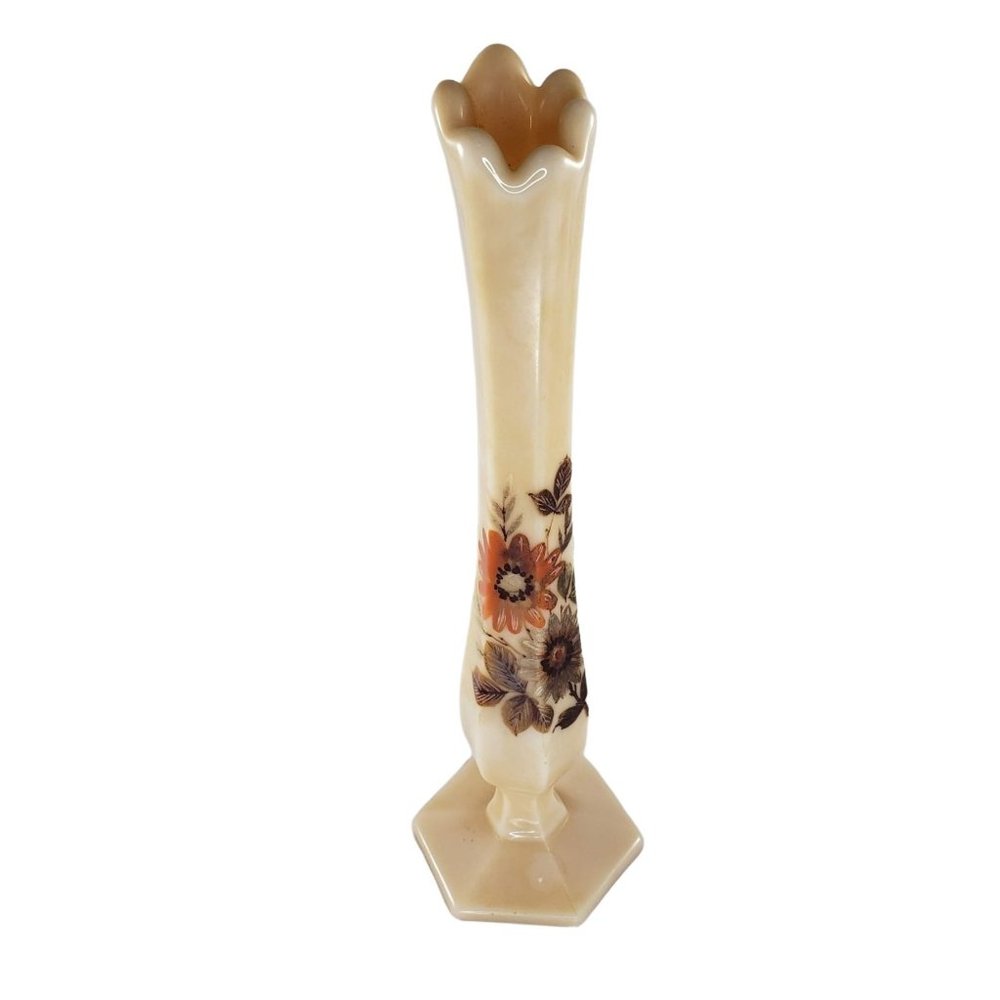 Westmoreland Cream Bud Vase Floral Orange Brown Flowers